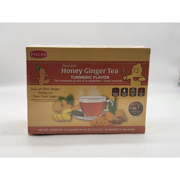 Pocas Honey Ginger Tea Flavor Instant Powder Non GMO Gluten Caffeine Free 20 Ct - Picture 1 of 6